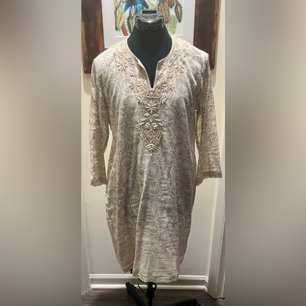 Elegant Beige Embroidered Women's Coverup